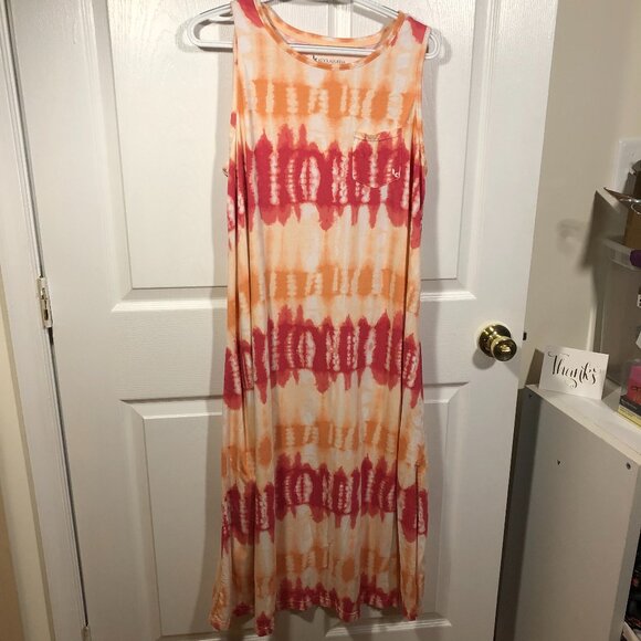 koolaburra orange tie-dye print sleeveless maxi dress, size L - Picture 1 of 10
